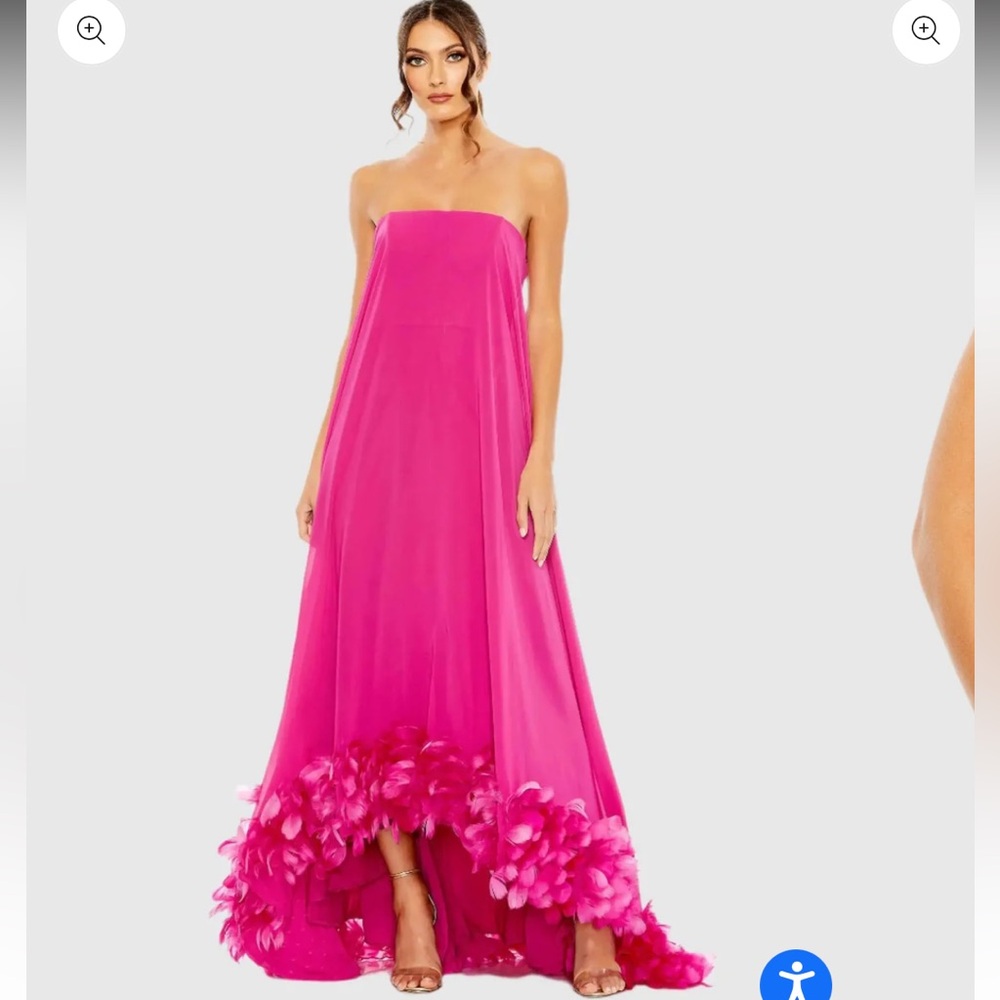 Mac Duggal Hot Pink Strapless Feather Hem Dress